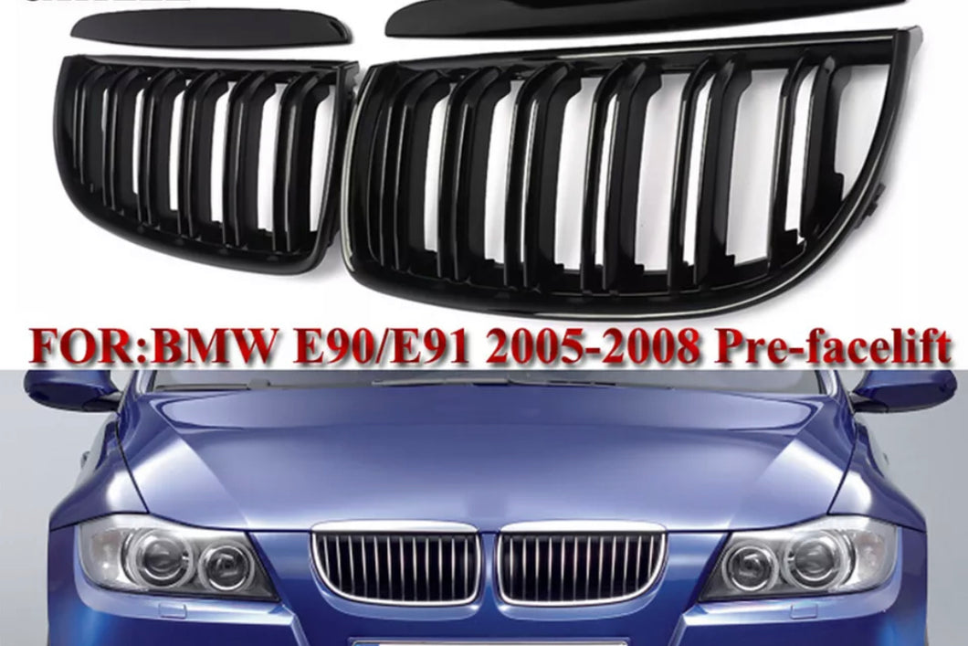 Gloss Black Kidney Grill Twin Bar For BMW 3 Series 2005-2008 Pre- Facelift e90 e91  • New Valu2u • Free Delivery