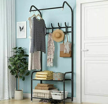 Load image into Gallery viewer, Black/White Metal 4 Hooks Hat and Coat Stand Clothes Shoe Rack Hanger Hook Shelf