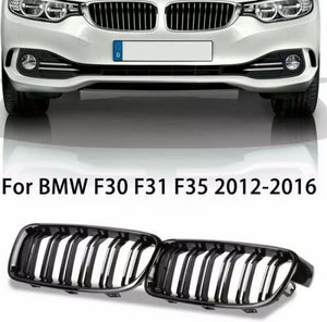 Gloss Black Kidney Grill Twin Bar For BMW 3 Series F30 F31 F35 • 2012-2016