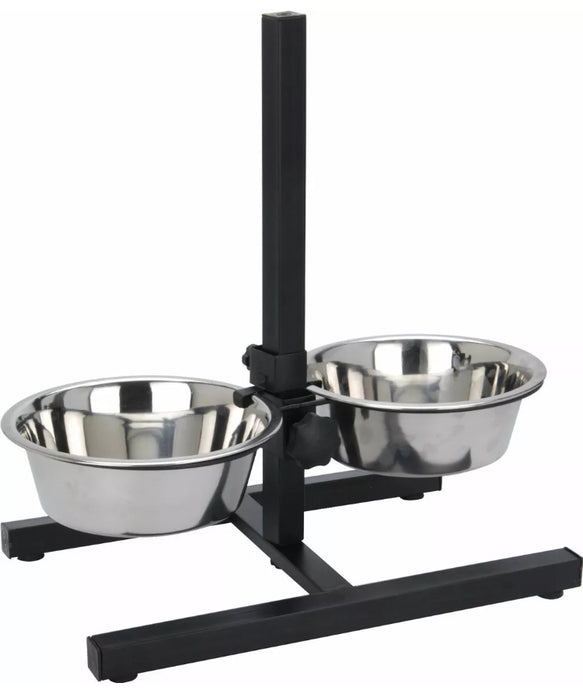 Stainless Steel Pet Dog Double Feeder Adjustable Stand Food Water Feeding Bowl