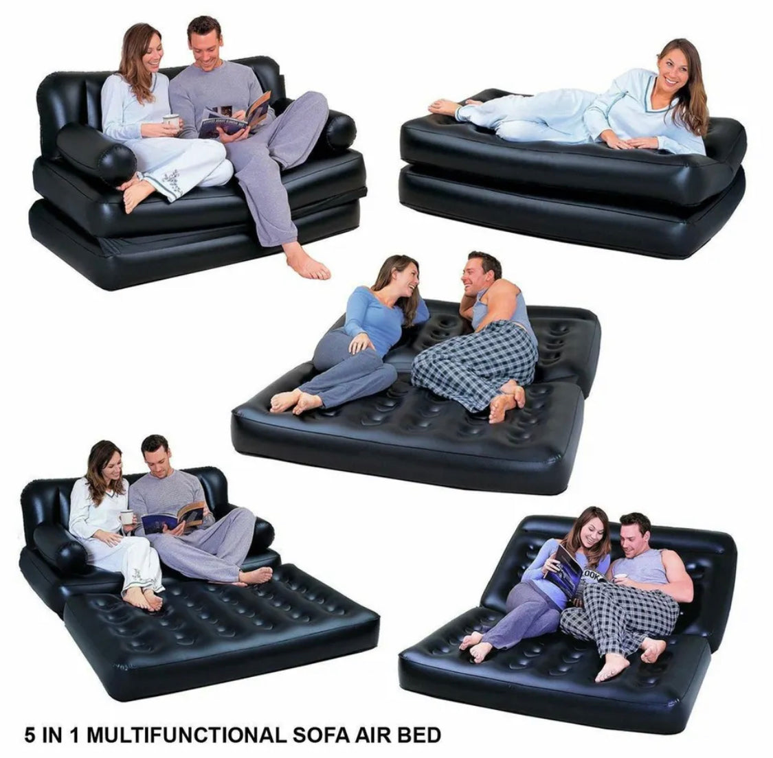 5 in 1 INFLATABLE DOUBLE COUCH SOFA LOUNGER MATTRESS AIRBED + FREE ELECTRIC  PUMP