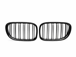 Black Gloss Kidney Grills Grilles For BMW 7 Series F01 F02 2009-2015 - Double Slate