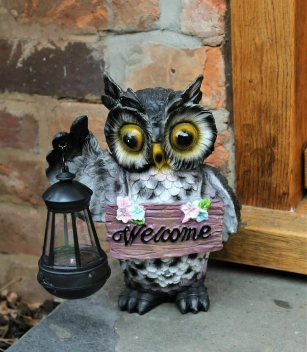 Large Solar Garden Ornament Owl Lamp Welcome Decor Patio Indoor Outdoor