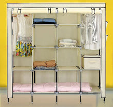 Load image into Gallery viewer, Portable Triple Canvas Wardrobe With Hanging Rail Storage Multiple Shelves