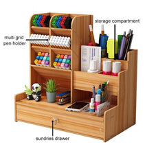 Load image into Gallery viewer, Wooden Desk Organiser with Drawer Pen Pencil Holder Storage