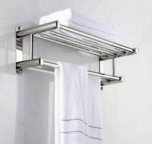 Load image into Gallery viewer, Double Chrome Towel Rail Holder Wall Mounted Bathroom Rack Shelf