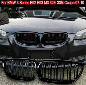 Gloss Black Kidney Grill Twin Bar FOR BMW E92 E93 M3 3 SERIES COUPE 07-10