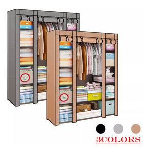 LARGE FABRIC CANVAS WARDROBE WITH HANGING RAIL SHELVING CLOTHES STORAGE • NEW valu2U • FREE DELIVERY