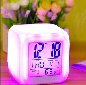 New Alarm Clock 7 Colour LED Change Digital Glowing Night Light