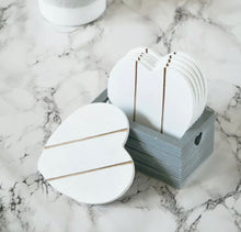 Load image into Gallery viewer, 6pc Grey Wooden Heart Coasters &amp; Holder Vintage Shabby Chic
