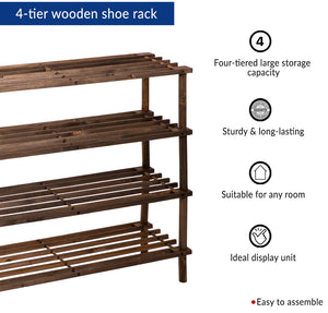 4 Tier Wooden Slated Shoe Rack Holder Natural, Walnut or Dark Wood