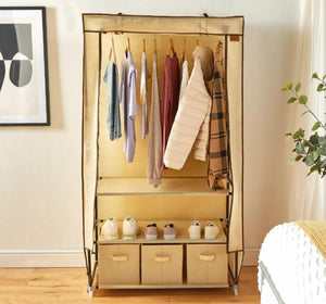 Fabric Canvas Wardrobe with Drawers & Hanging Rail Clothes Storage Cupboard 88x45x170cm | 3 Drawers Included