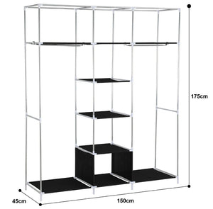 Free Standing Canvas Covered Wardrobe Clothes Rail Storage Rack