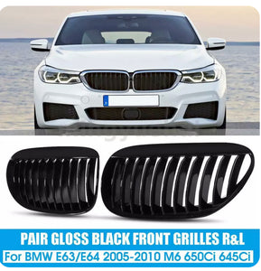 Gloss Black Kidney Grills For BMW 6 Series  E63 E64 2005-10 • New Valu2u • Free Delivery