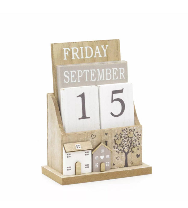 Vintage Style Shabby Chic Wooden Perpetual Desk Calendar • NEW