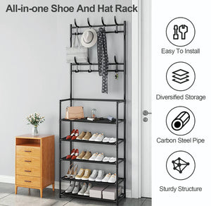 Hat & Coat Stand Compact Floor Stand Hanger 5 Tiers Shoes Rack