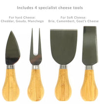 Load image into Gallery viewer, Bamboo Cheese Board &amp; 4 Knife Set
