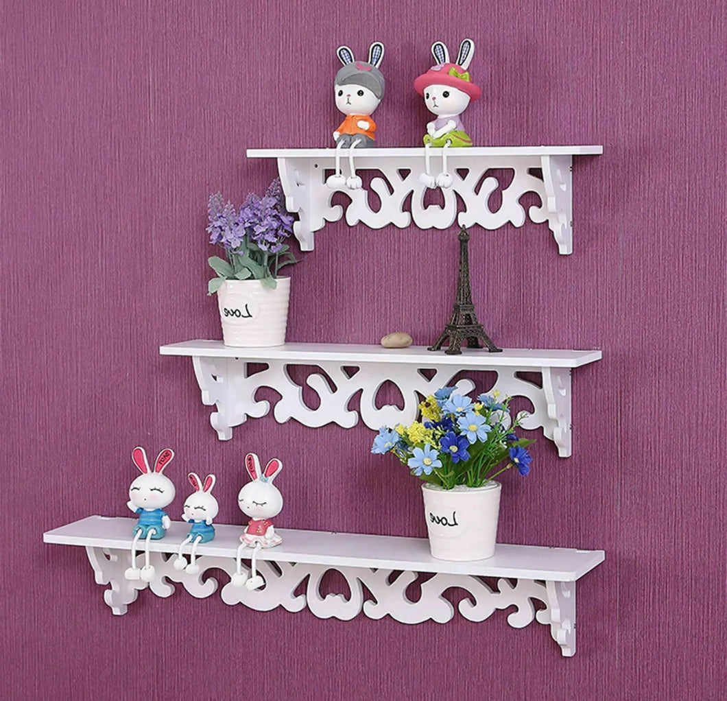 Set of 3 White Floating Wall Shelves Wall Wooden Unit
