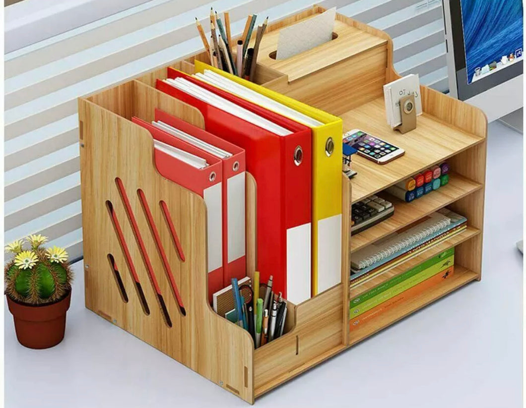 Wooden Desk Organizer Large Capacity Office Supplies Storage Unit File Rack • New Valu2u • Free Delivery