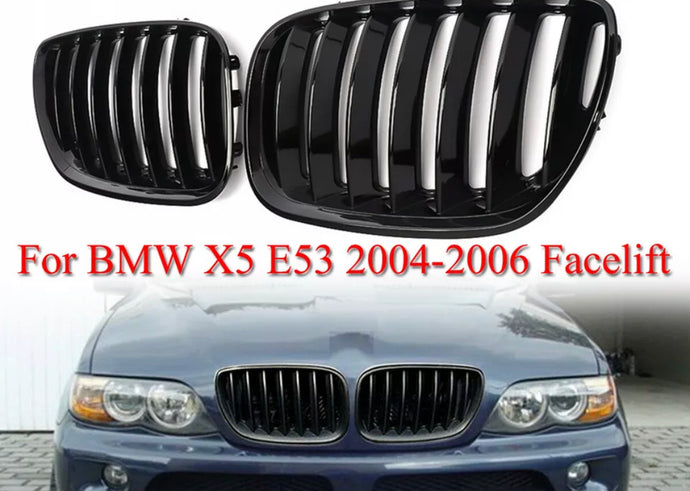 Pair Front Kidney Grill Grille Gloss Black For BMW X5 E53 Facelift 04-06