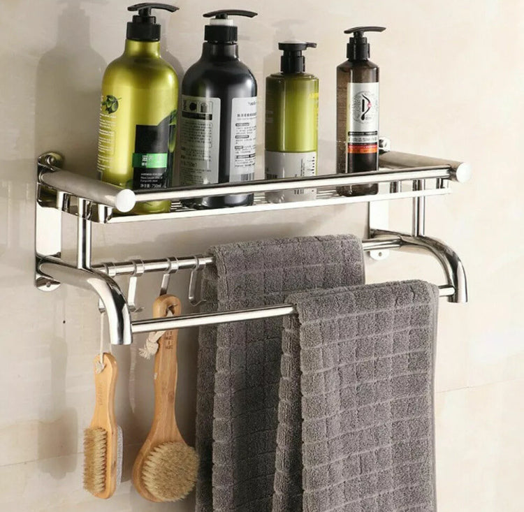 Towel Rail Holder Wall Mounted Bathroom Rack Shelf Stainless Steel • New valu2u • Free Delivery