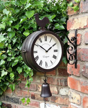 Load image into Gallery viewer, Outdoor Garden Wall Station Clock Double Sided Copper Effect