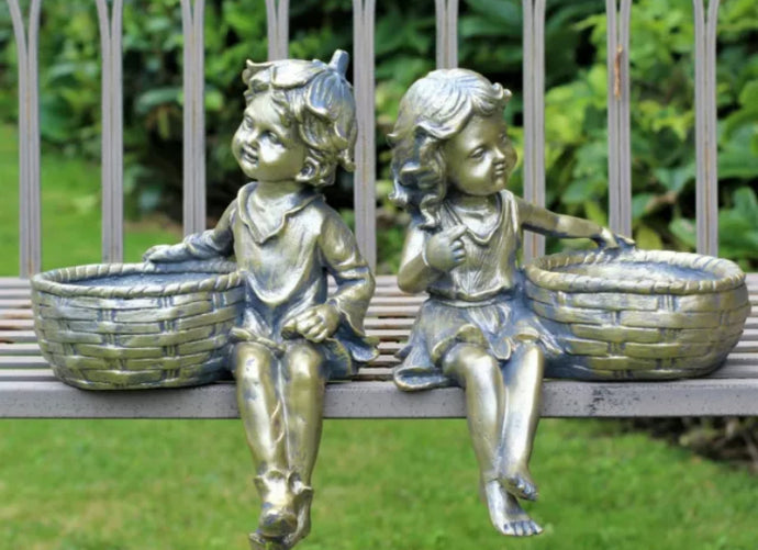 Garden Ornament Planter Cherubs Boy & Girl