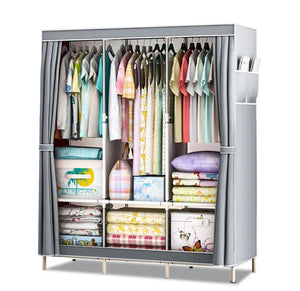 Large Triple Fabric Canvas Wardrobe Clothes Cupboard Hanging Rail