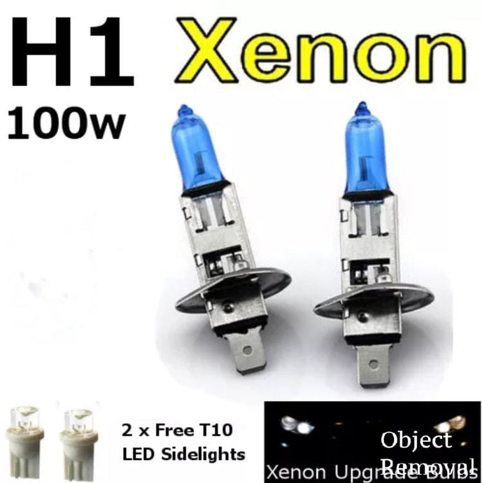 2 Pack H1 100w SUPER WHITE XENON (448) Head Light Bulbs 12v + 501 LED Sidelights