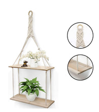 Load image into Gallery viewer, 2 Tier Hanging Floating Rope Wooden Shelves