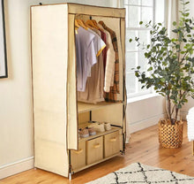 Load image into Gallery viewer, Fabric Canvas Wardrobe with Drawers &amp; Hanging Rail Clothes Storage Cupboard 88x45x170cm | 3 Drawers Included
