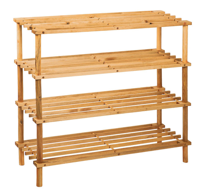 4 Tier Wooden Slated Shoe Rack Holder Natural, Walnut or Dark Wood