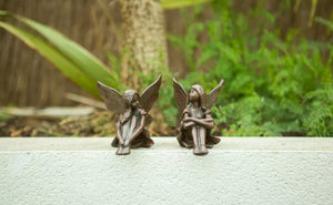 2 Fairy Resin Fairies Bronze Effect Garden Figurines