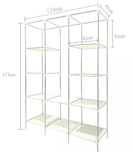 LARGE FABRIC CANVAS WARDROBE WITH HANGING RAIL SHELVING CLOTHES STORAGE • NEW valu2U • FREE DELIVERY