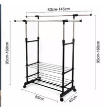 Load image into Gallery viewer, Double Clothes Rail Garment Coat Hanging Display Stand Shoes Rack With Wheels• NEW valu2U • FREE DELIVERY