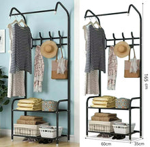 Load image into Gallery viewer, Black/White Metal 4 Hooks Hat and Coat Stand Clothes Shoe Rack Hanger Hook Shelf